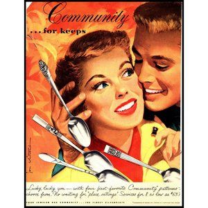 1951 Oneida Community Silver Spoon Spoons Vintage Print Ad Wedding Gift Wall Art